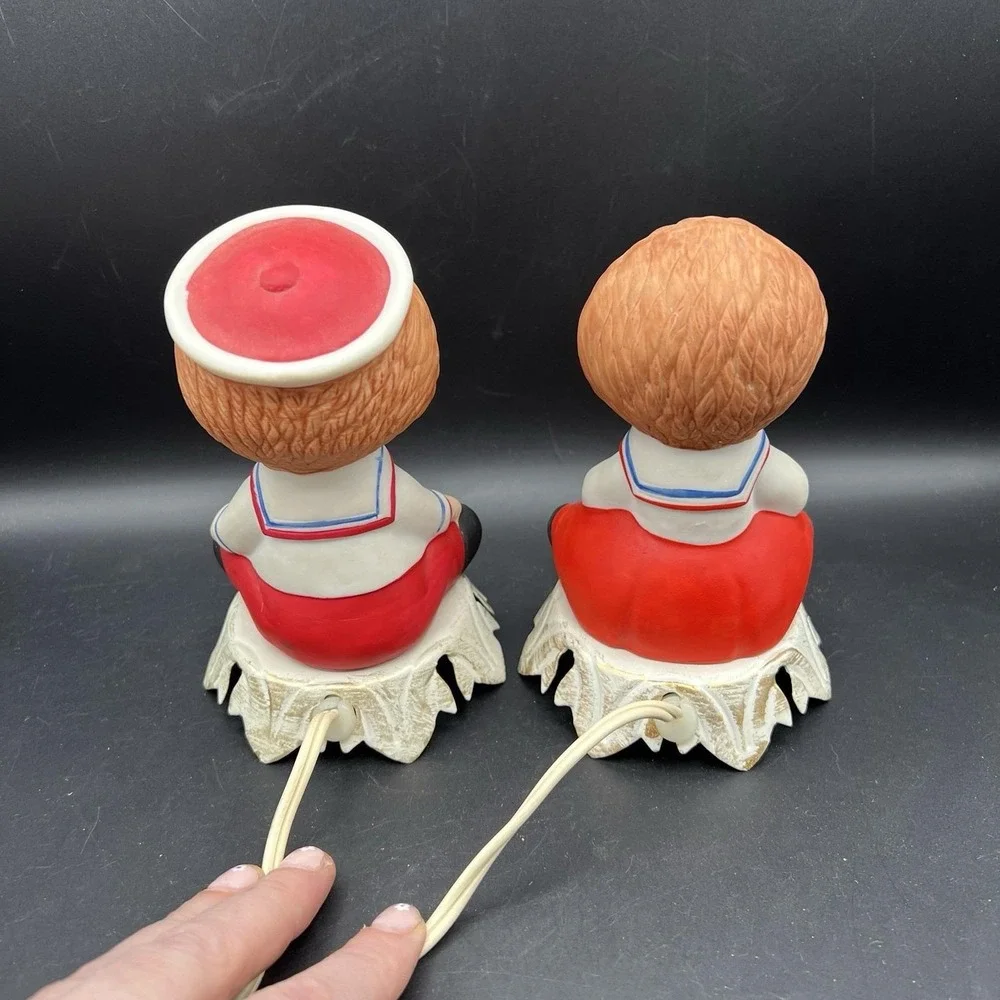 VTG Raggedy Ann & Andy Portable Ceramic Lamp Set Metal‎ Base Underwriter Lab